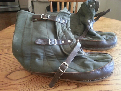 Vintage Swedish Military Surplus Canvas Wool Leather Over Boots Great 