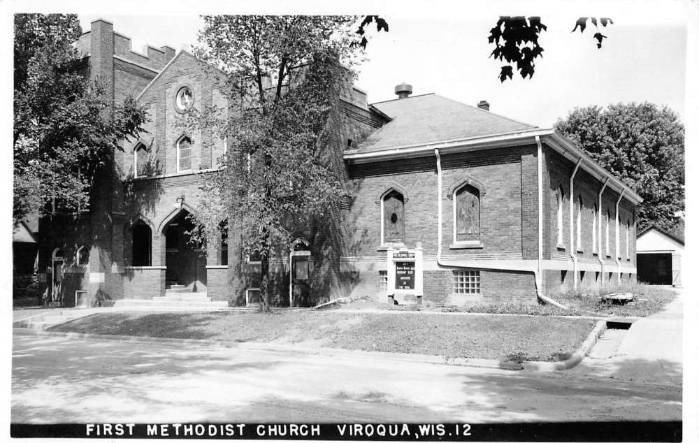 Viroqua Wisconsin First Methodist Church Real Photo Antique Postcard