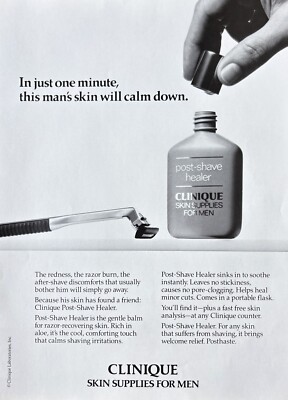 1989 CLINIQUE Post-Shave Healer This Man's Skin Will Calm Down PRINT AD