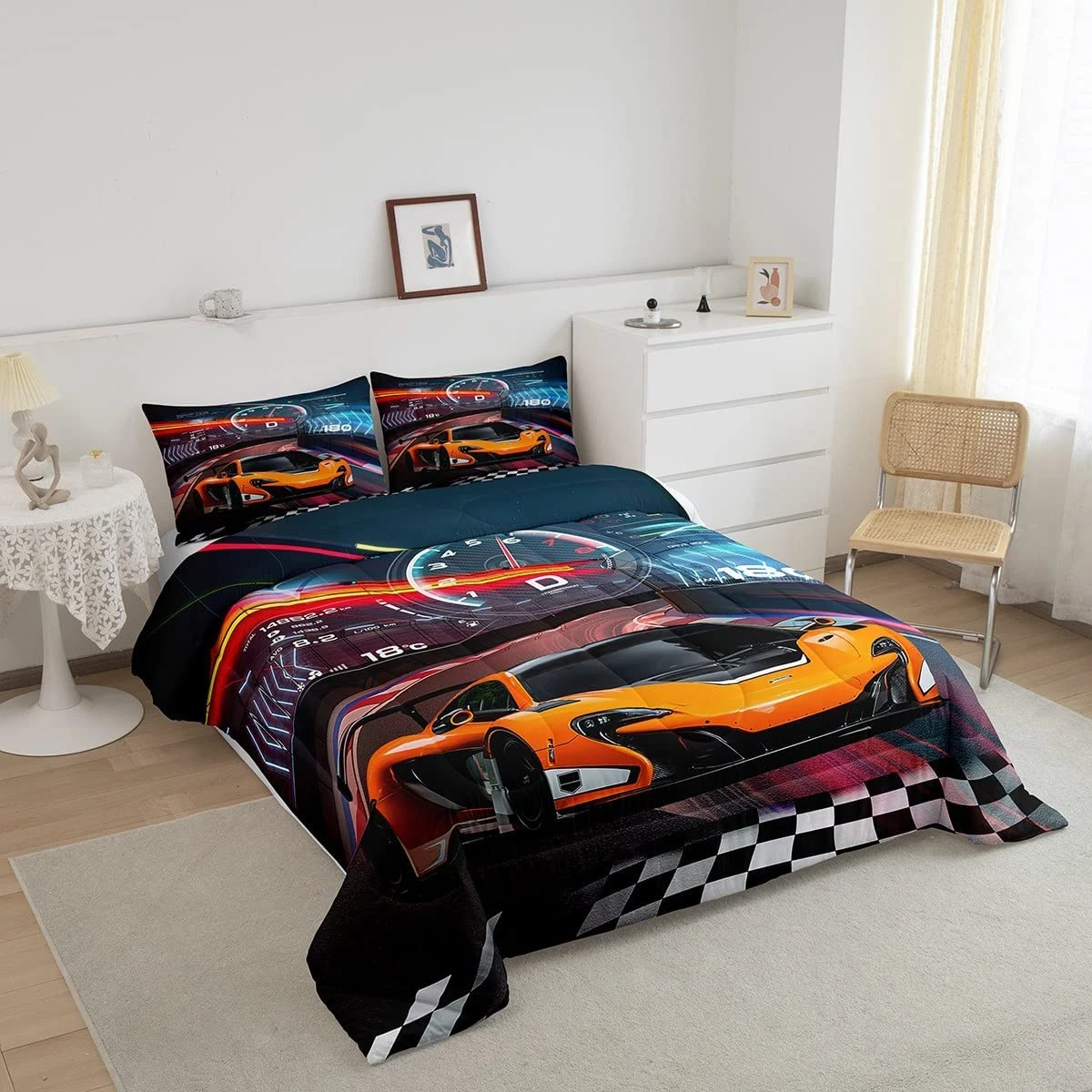 Race Car Bedding Set Boys Extreme Sports Comforter Set for Kids
