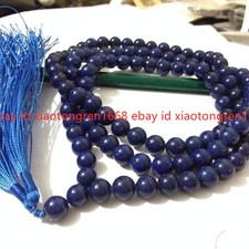 8mm Blue Lapis Lazuli Tibetan Buddhist 108 Prayer Beads Mala Healing Necklace
