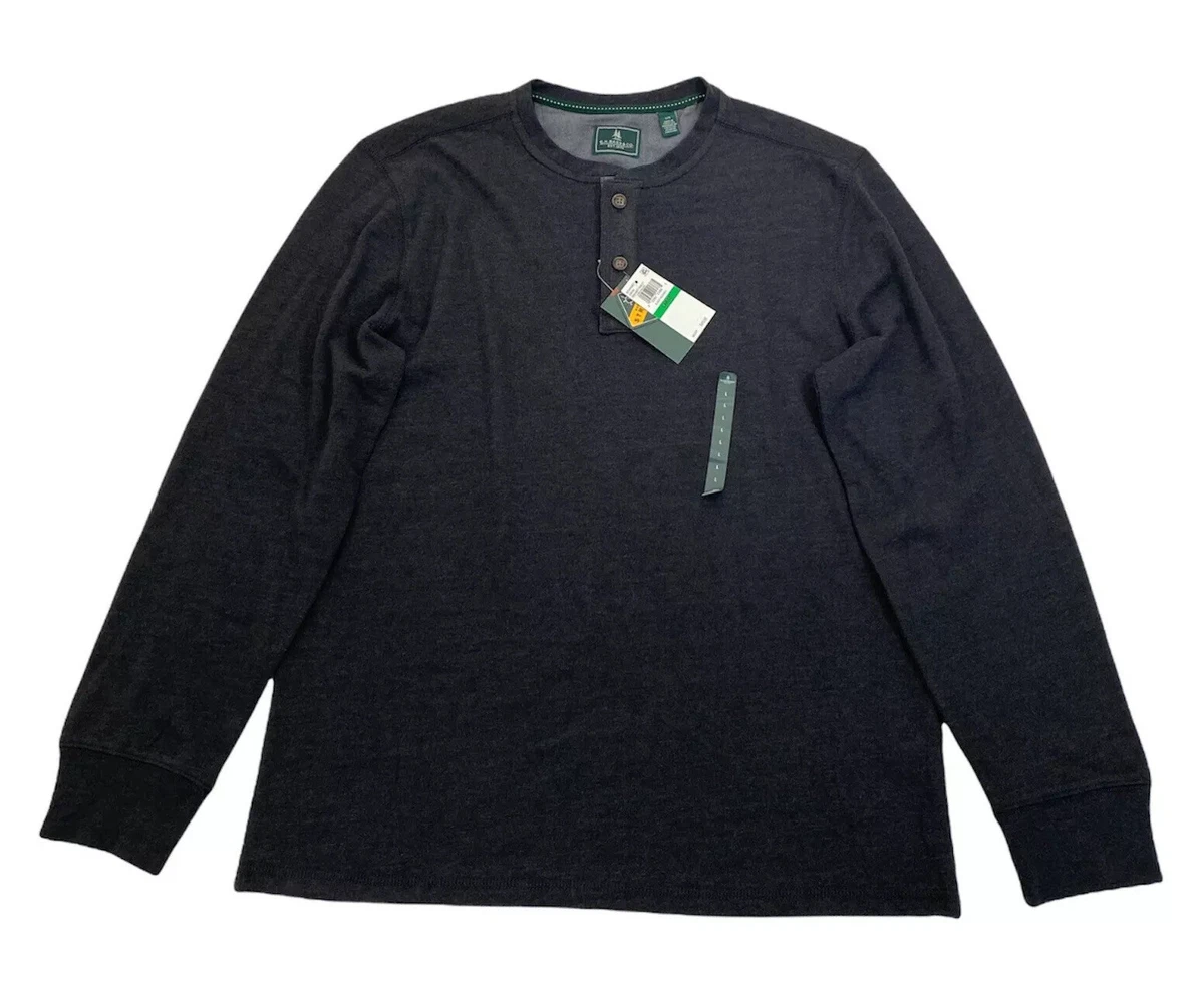 G.H. Bass Co Mens L Shirt Black Henley Sweater Yosemite Stretch
