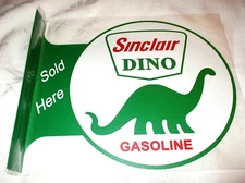 SINCLAIR DINO GASOLINE Double-Sided Imprint Metal Flange Sign #1 - NEW