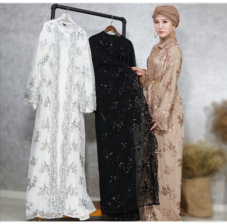 Jubah Long Dress Lace Muslimah Women Muslim Sequin Lace Kimono