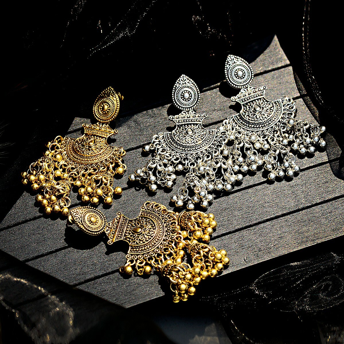 Orecchini Jhumka In Argento Ossidato: Gioielli Indiani Bollywood - Foto 4