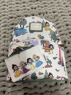 Loungefly Disney Chibi Princess Landscape Mini Backpack and Cardholder Set NWT