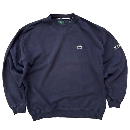 VTG Y2K Hugo Boss Sweatshirt Mens XL Navy Streetwear Logo Crew Neck