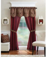 Goodgram Unique 5 Piece Window Curtain Set Assorted Colors (Brick)