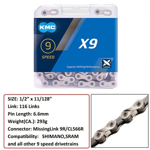 KMC 9 Speed Chain X9 Silver 116 Link Stretch-proof MTB Bicycle Road Univesal - Picture 3 of 7