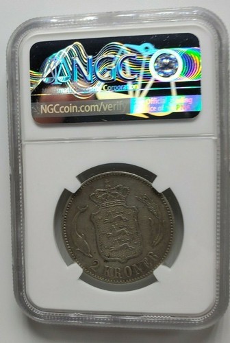 1875 HC CS Denmark Silver 2 Kroner NGC XF Details Cleaned - Picture 2 of 2