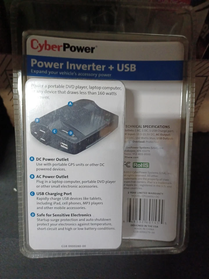 CyberPower CPS160SU-DC - DC to AC power inverter - 12 V - 160 Watt - CPS160SU-DC - Image 2 of 2