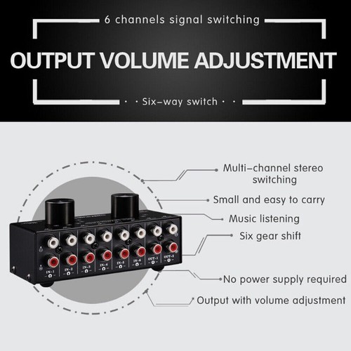 6-IN-2-OUT Stereo RCA Audio Umschalter Box Auswahl Splitter Hub Verteiler NEU - Bild 4 von 18