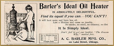 1895 d Barler Mfg Co Ideal Oil Heater Bare Bottom LIttle Girls Print Ad