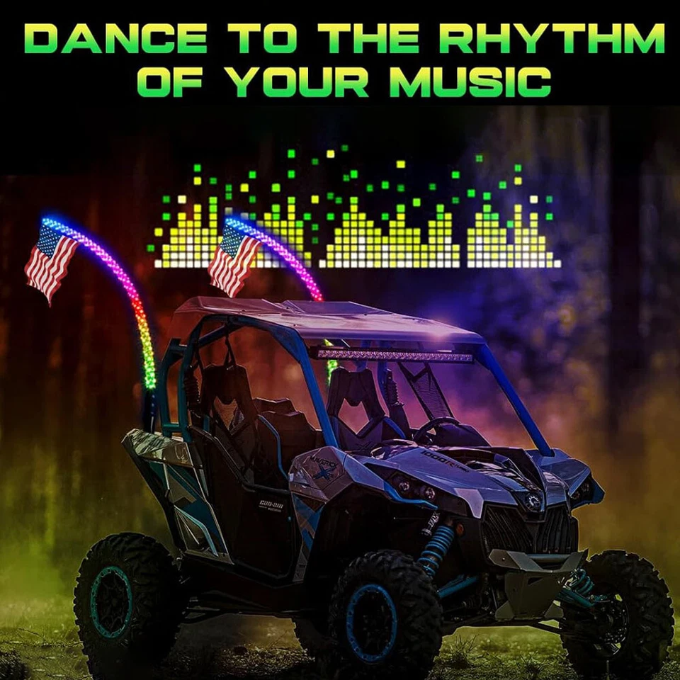 Luces de látigo LED 2 piezas de 2 pies con base de resorte y control remoto para camión Can-Am SXS Foto 4 de 4