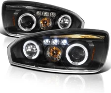 Black LED Projector Halo Headlights Compatible For 2004-2007 Chevy Malibu