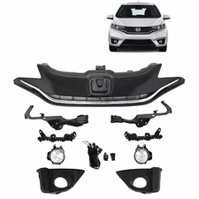 9PC For Honda FIT EX 2015-2017 Front Chrome Grille Fog Light Kit Bumper Brackets