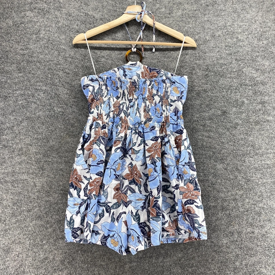 Old Navy Jumpsuit Women L Large Blue Floral Sleeveless Halter Neck Linen Casual - Image 2 of 4