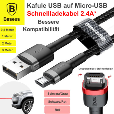 Baseus Premium Nylon USB auf MicroUSB Datenkabel 2.4A* Schnellladekabel 0,5-3,0m