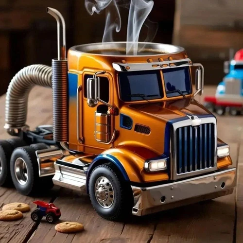 Handcrafted Semi-Truck Coffee Mug Stainless Steel Coffee Cup Men Gift - Picture 8 of 19