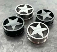 PAIR Surgical Steel Star Screw Fit Tunnels Ear Plugs Earlets Gauges Body Jewelry
