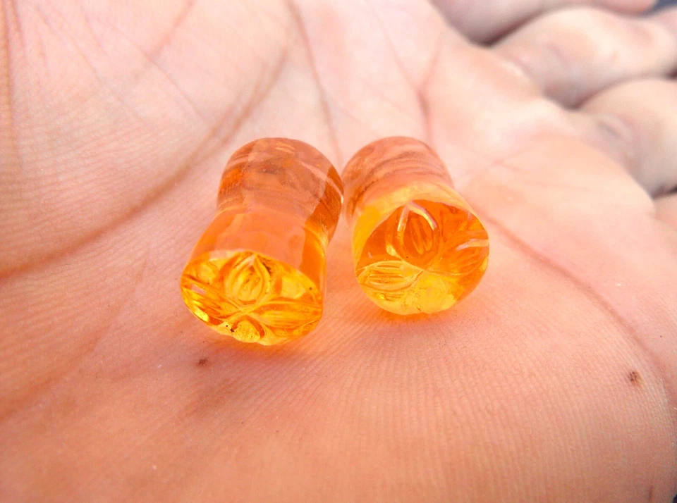 Topacio Dorado Túneles Medidores de Oreja Tapones Pendientes, Tapones Pendientes Bes Foto 2 de 4