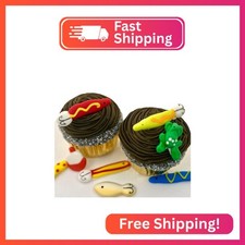 Fishing Lures Accessory Pack- 12 pcs Edible Royal Icing Cake Cupcake Topper (Cho