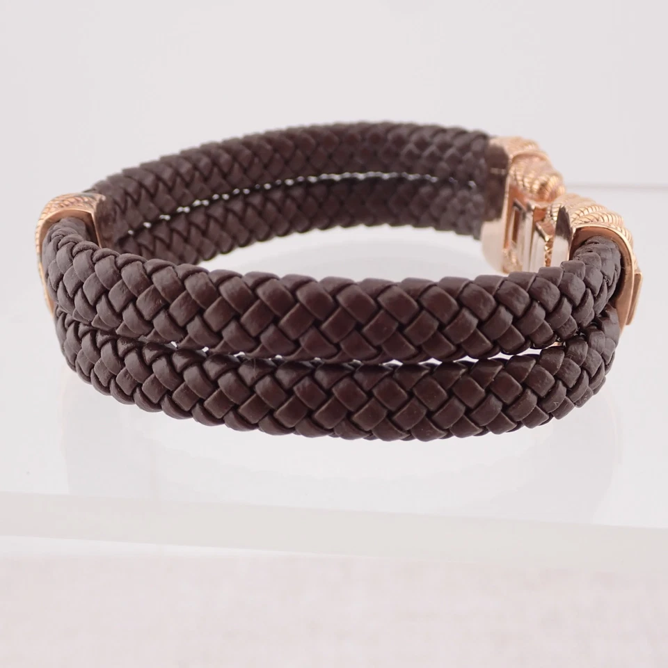 Brazalete de cuero trenzado marrón Diamonique Judith Ripka oro rosa sobre circonita esterlina Foto 3 de 4