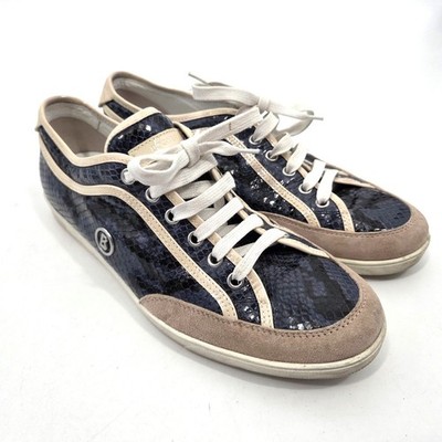 Bogner women SZ 40 7.5 Blue Snakeskin Low Top Casual Luxury Designer Sneakers