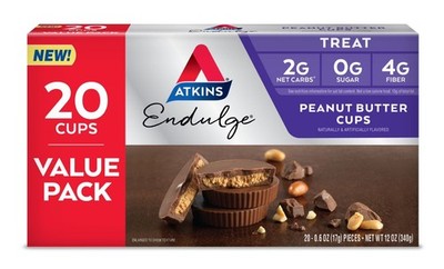 Atkins Endulge Peanut Butter Cups, Sugar Free Candy,Low Sugar Treats, 20 Ct.