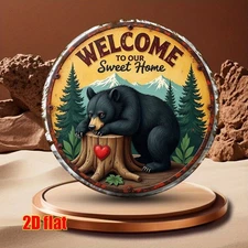 2D Wall Art, Welcome to Our Sweet Home Bear - Aluminum Foil Art Round Aluminum M