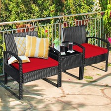 3PCS Patio Rattan Conversation Furniture Set Outdoor Yard w/ Red