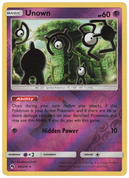 Pokemon Card - S&M: Lost Thunder 90/214 - UNOWN (reverse holo) - NM/Mint