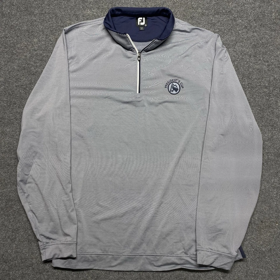 Foot Joy Golf Cuarto Cremallera Azul Marino Gris Claro President’s Cup Manga Larga Hombres Talla XL Foto 4 de 4