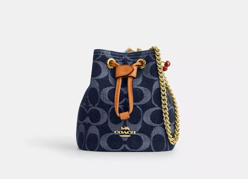 Bracciale Coach con coulisse in denim firmato CZ031 colore oro denim naturale