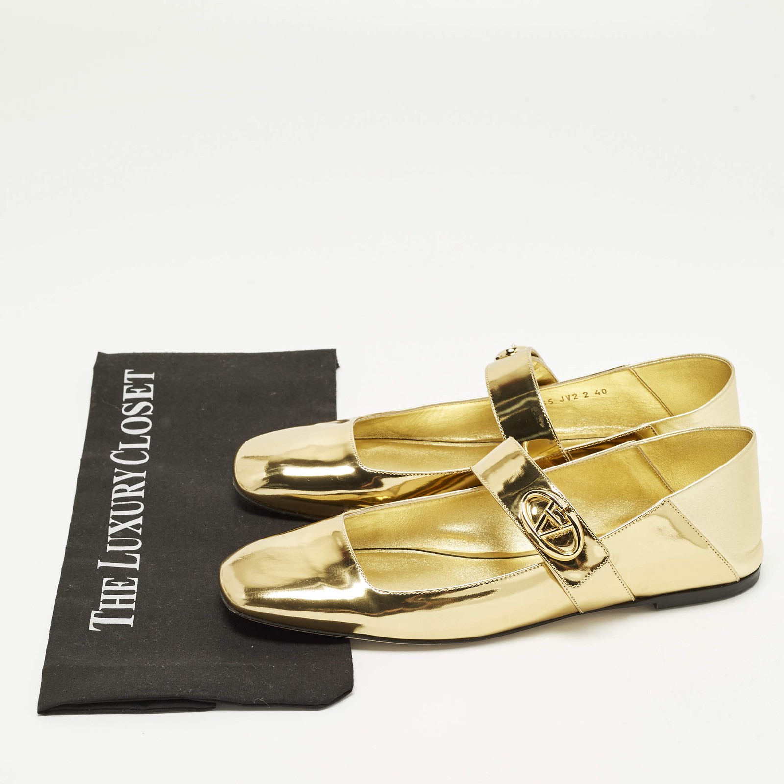 Valentino VLogo Size 40 Gold Leather and Patent Leather MaryJames Ballet Flats thumbnail 9