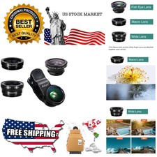 Universal 3-in-1 Clip-On Phone Lens Kit: 180  Fish Eye, Wide Angle  Macro