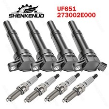 Ignition Coil Pack and Iridium Spark Plug Set of 4 For Hyundai Kia UF651 97390