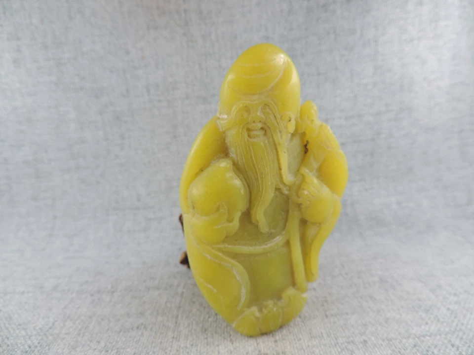 Escultura china tallada a mano amarilla de jade hetiano colgante de estatua de dios de la longevidad 寿星 Foto 2 de 4