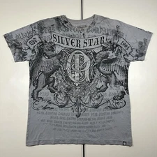 y2k Silver Star Affliction Style Graphic Shirt Size XL Cyber Goth Grunge Skate