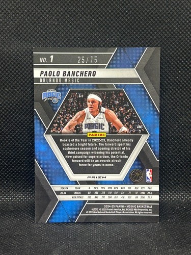 2024-25 Panini Mosaic #1 Paolo Banchero Blu Fluorescente Prizm /75 - Foto 2 di 2