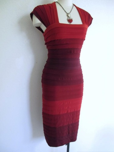 Tadashi Collection BodyCon Bandage Dress S Wine Red Embers Ombre Effect - Picture 6 of 11