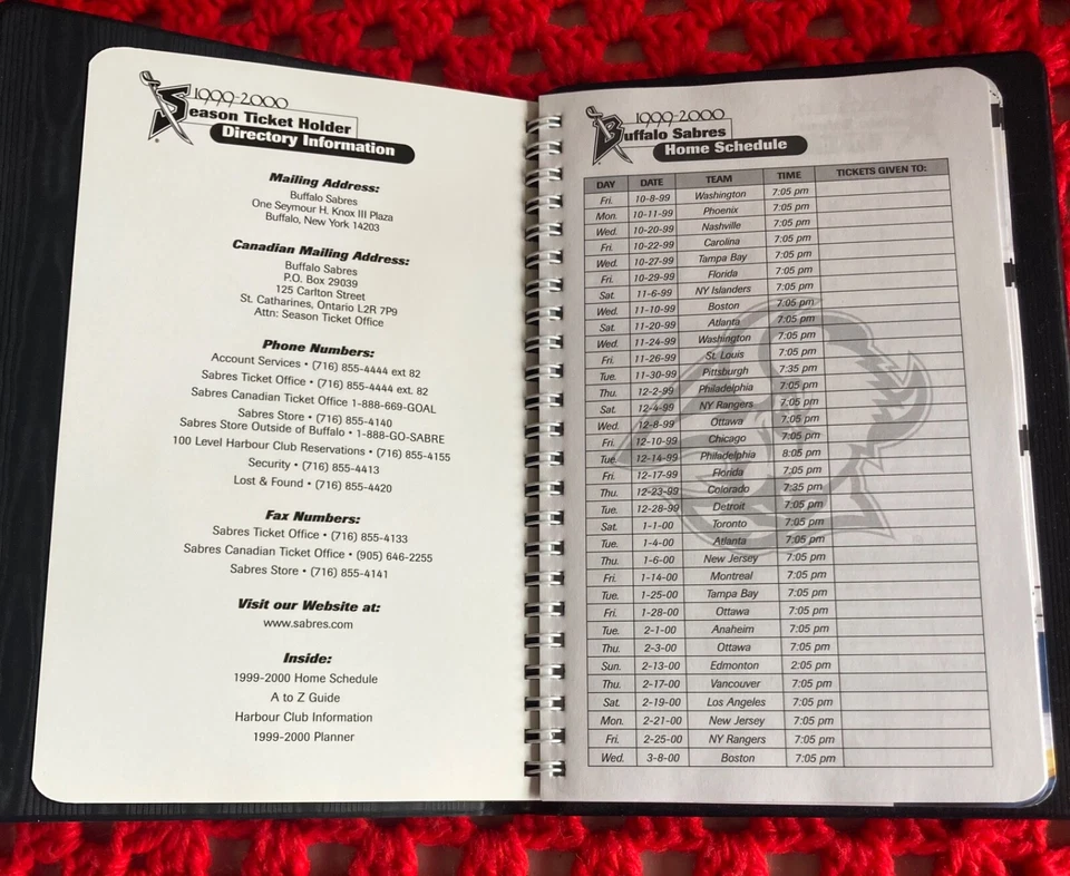 Manual/calendario porta boletos de temporada Buffalo Sabres 1999-2000 edición limitada Foto 4 de 4