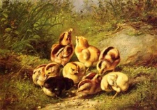 Oil painting Arthur-Fitzwilliam-Tait-Chicks-Rather-Hard-Fare animal in landscape