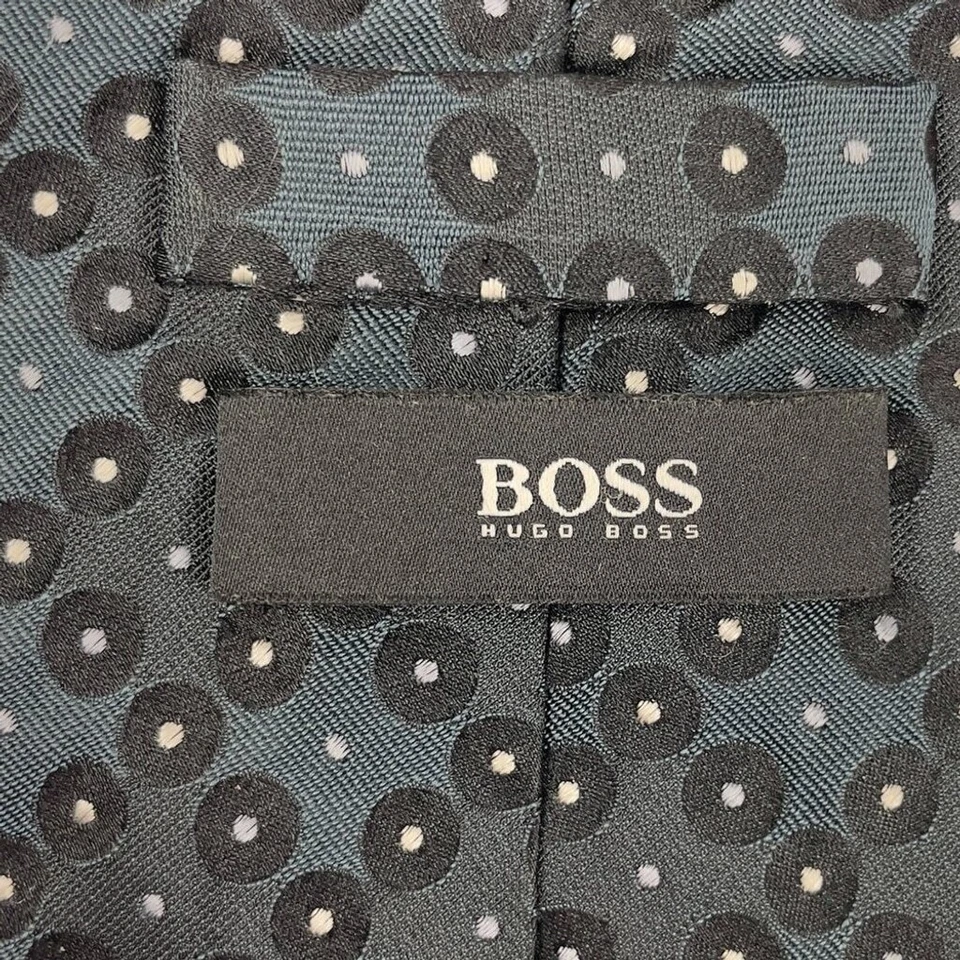 Gravata HUGO BOSS 100% SEDA feita na Itália azul preto e branco 3,5" - Imagem 2 de 3