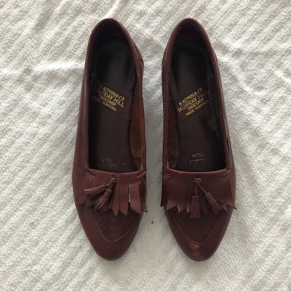 Mocasines de cuero marrón B Altman & Co 8,5 N estrechos con suela Ipanema vintage Foto 2 de 4