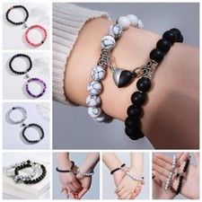 2Pcs Beads Lovers Bracelets Natural Stone Distance Heart Magnet Couple Bracelets