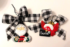 Black & White Buffalo Plaid Ribbon Santa Bird...