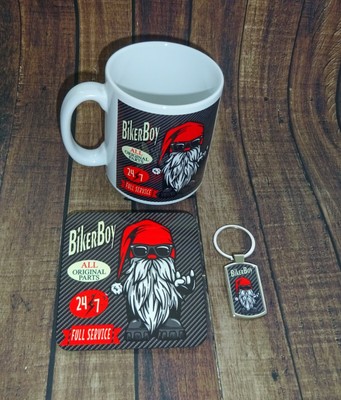 Biker Junge Geschenkset Becher - Untersetzer - Schlüsselring - Zwerg - Gonk Geschenkset CF