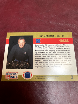 Joe Montana San Francisco 49ers 1990 NFL Pro Set #2 Error Card | eBay