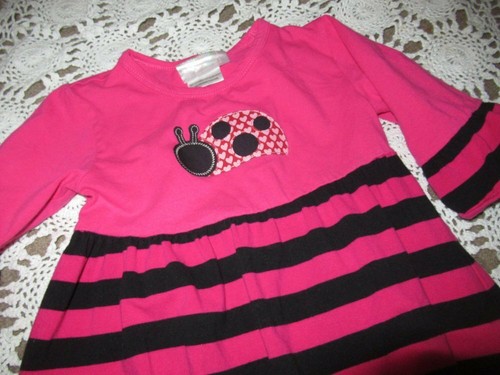 euc Southern Tots pink navy stripe lady bug applique dress girls 3T - Picture 2 of 2